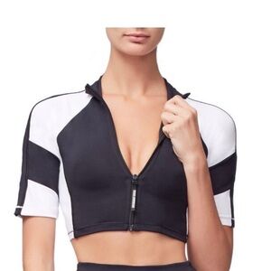 NWT Good American Performance Dual Life Zip Crop Top black/white size 3